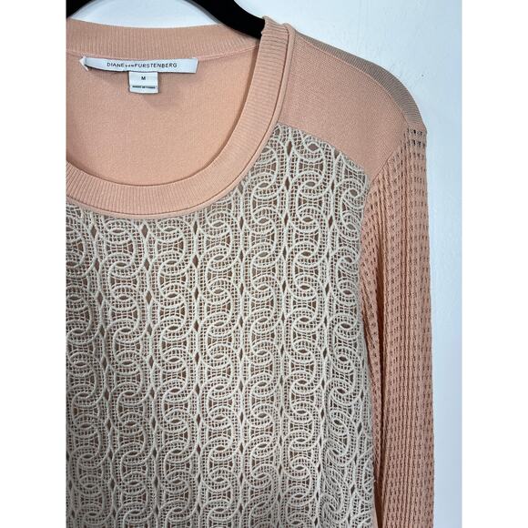 Diane Von Furstenberg Jordana Pink Peach Lace Knit Sweater Blouse Classy Elegant - Picture 3 of 9